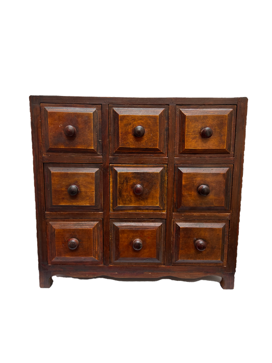 Vintage Furniture - 9 Drawer Apothecary Cabinet - Dark Wood