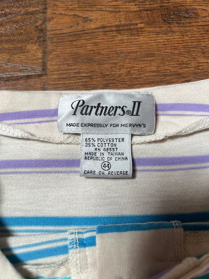 Vintage Clothing - Relaxed Fit T-Shirt - Multicolor Pastel Horizontal Stripes - Partners II - Large