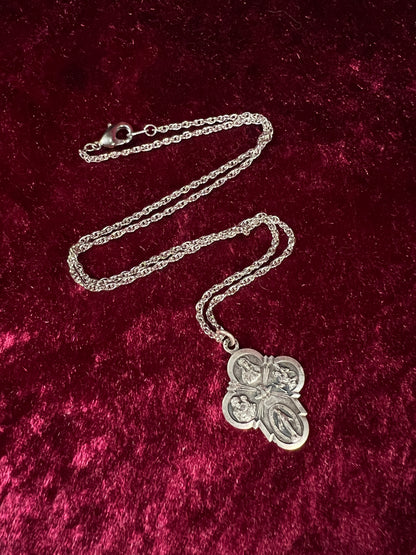Vintage Silver Plated Religious Medal Pendant - Mother Mary and The Holy Trinity Cross