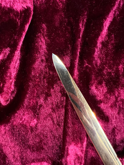 Vintage Brass Letter Opener - Art Deco Green Geometric Handle