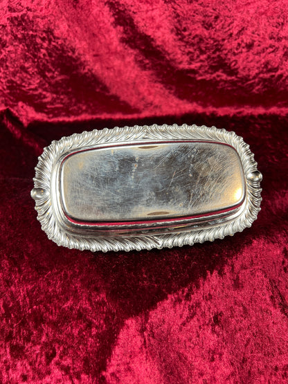 Vintage Kitchen - Covered Butter Dish - Silver Metal with Glass Insert - Ornate Edging