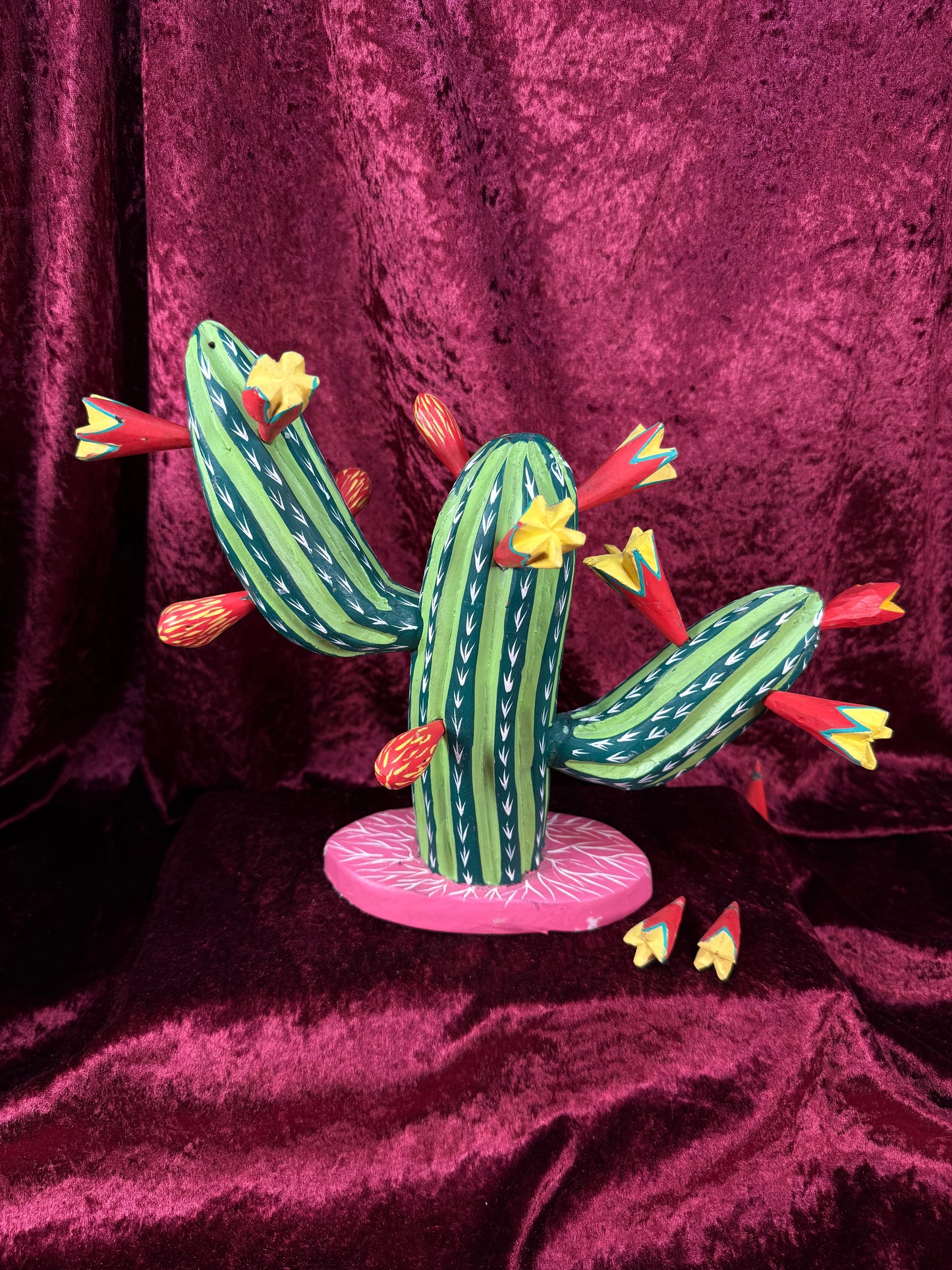 Vintage Wood Alebrije Flowering Saguaro Cactus – Hand Painted Mexican Folk Art - Ignacio Ojeda