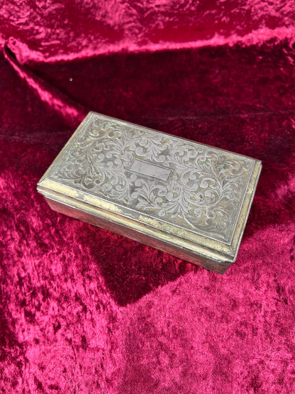 Vintage Trinket Box - Cigarette Box Holder - Pewter - Ornate Scroll Filigree