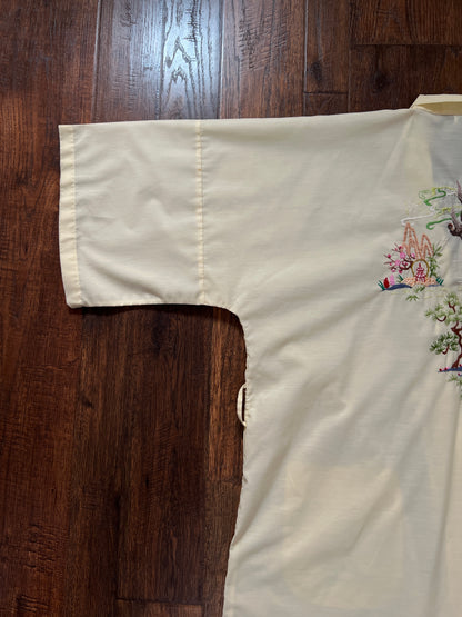 Vintage Jodie Arden Kimono Robe – Pale Yellow Embroidered Asian Garden Motif
