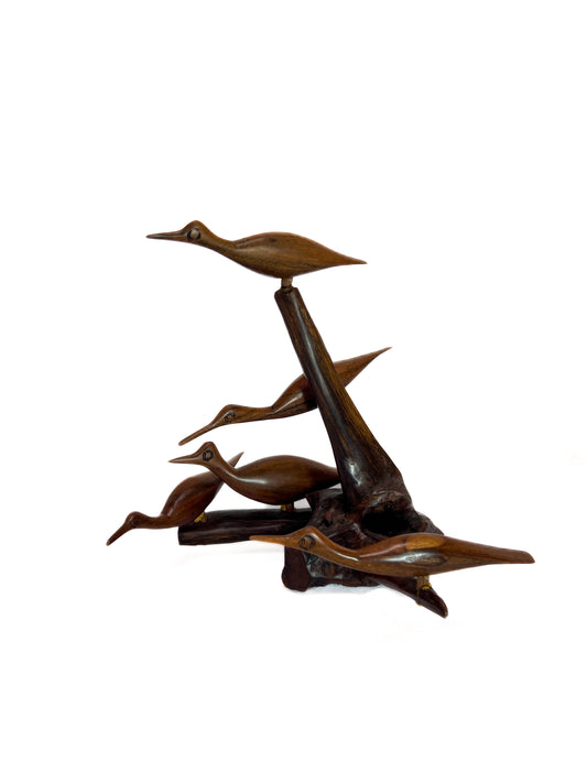 Vintage Driftwood Art - Tabletop Decor - Five Sea Birds