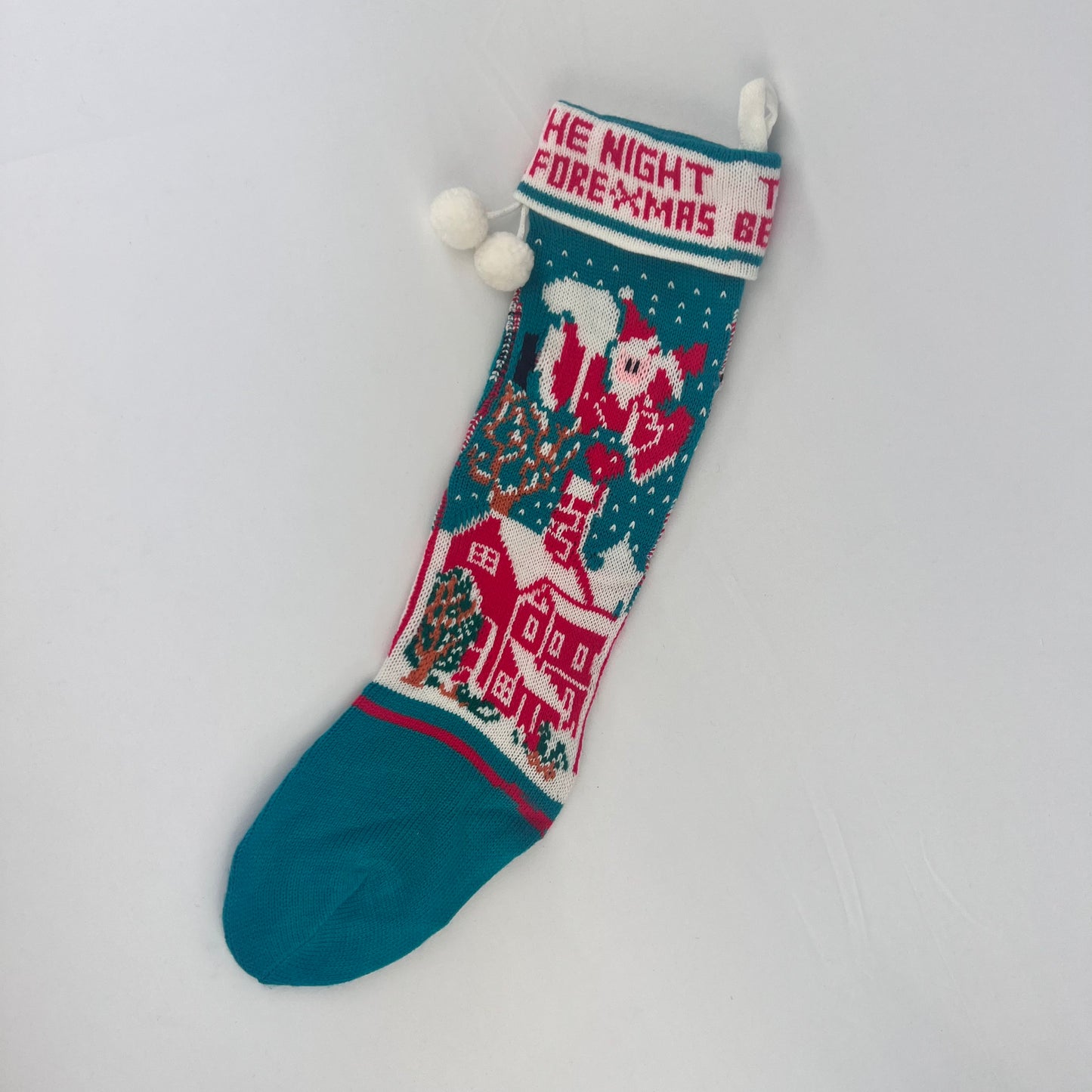 Vintage The Night Before Christmas Knit Stocking in Teal