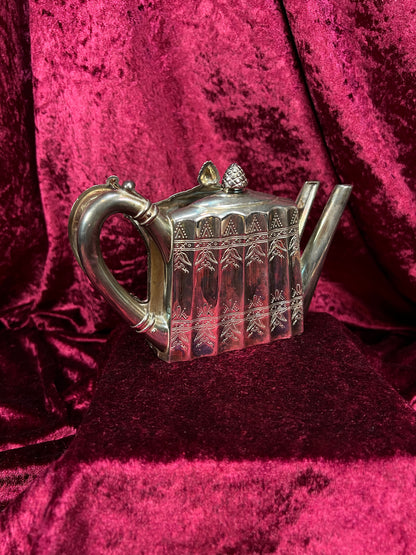 Vintage Plate Napkin / Letter Holder - Silver Teapot - Godinger Silver Co 1993