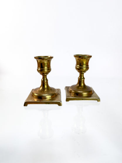 Vintage Brass Candlesticks - 3" Japanese - Pair of Two