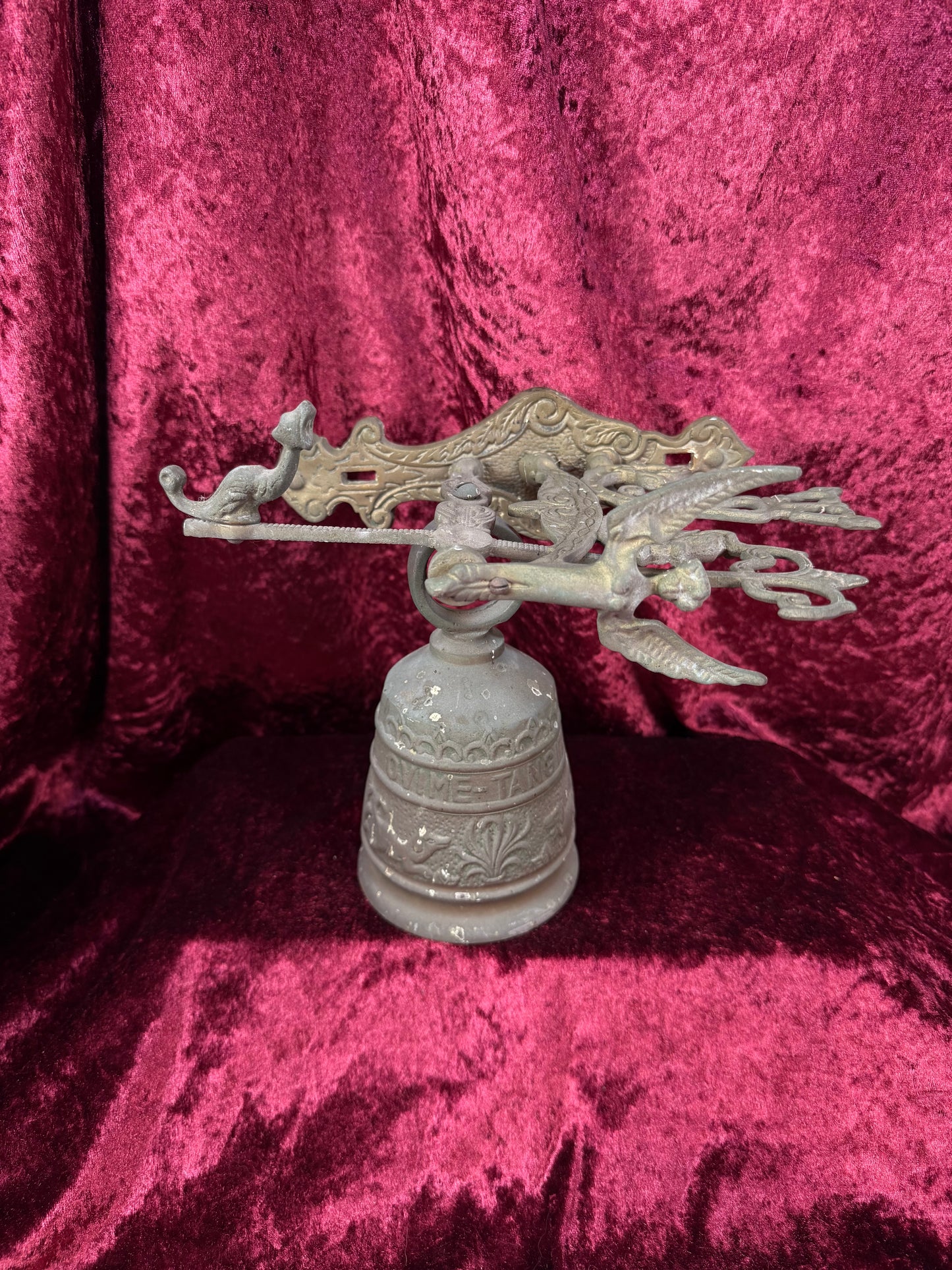 Antique Metal Monastery / Sanctuary Bell – Winged Angel - Latin Engraved