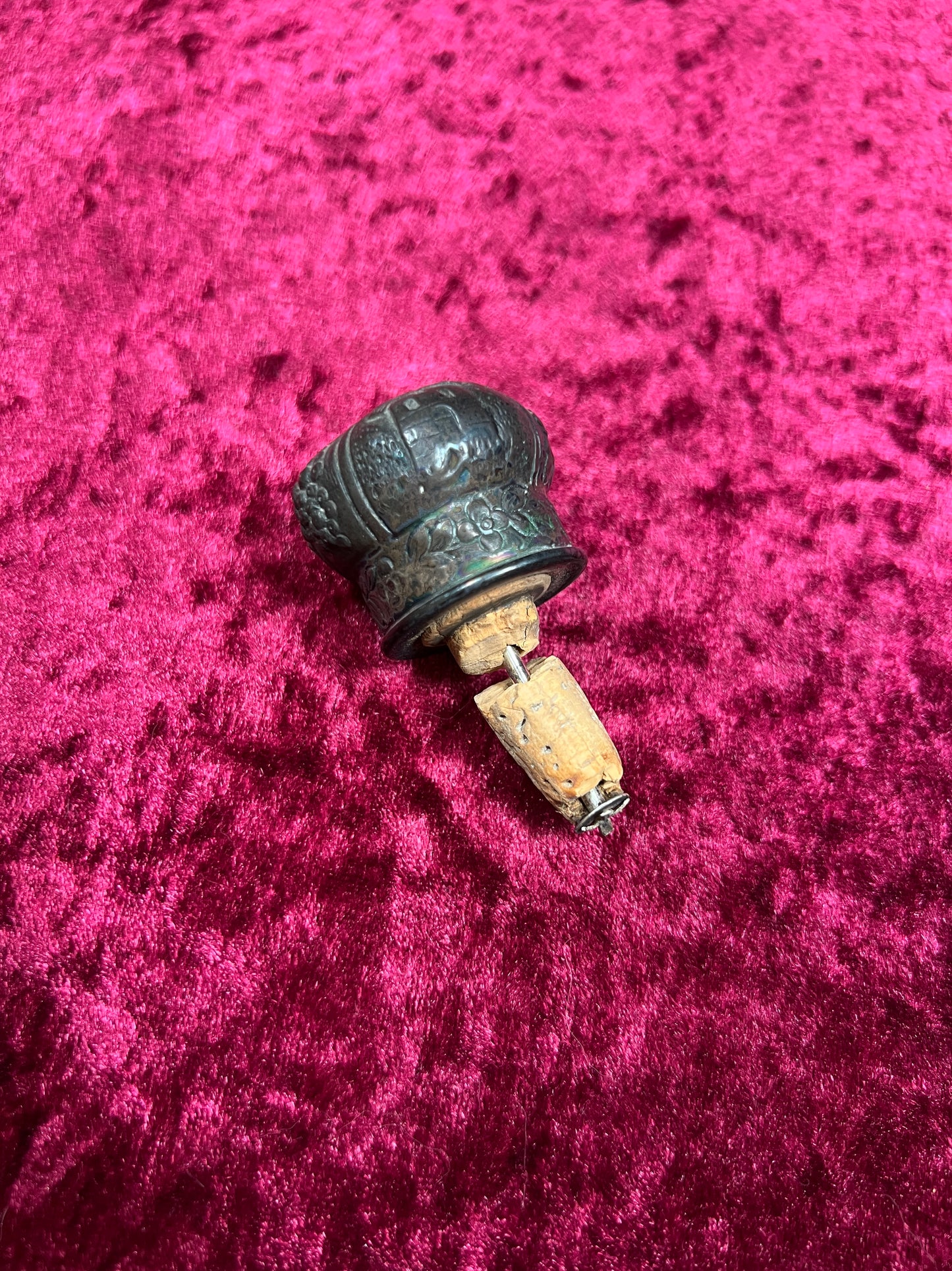 Vintage Barware - Antique 18th Century Etched Glass Decanter - Silver Repousse - German