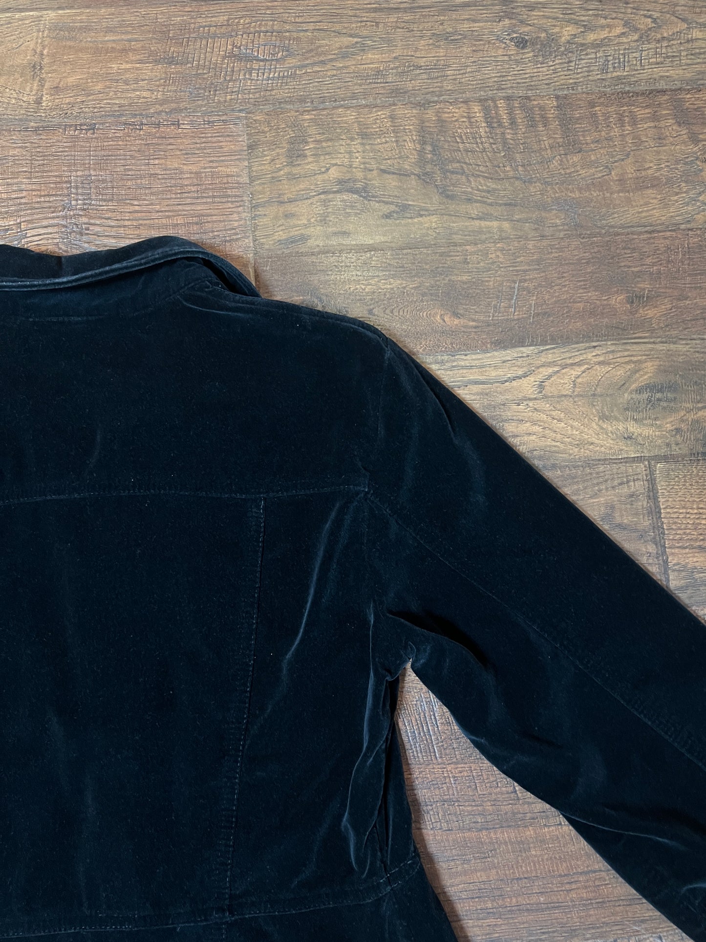 Vintage Paris Sport Club Cotton Velvet Utility Jacket - Black Fitted Snap Front - Medium
