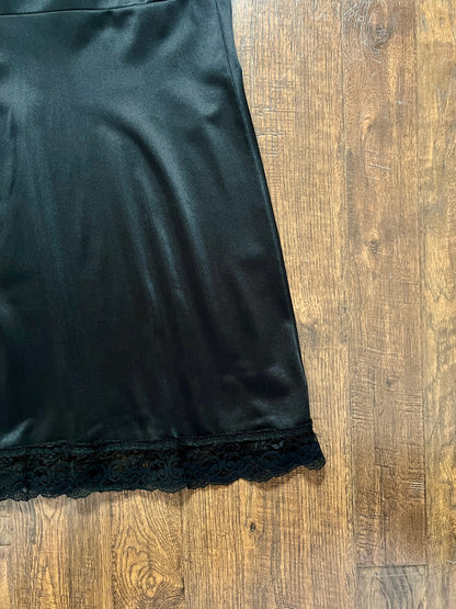 Vintage Nylon Spaghetti Strap Slip Dress - Black Lace Trim Nightgown