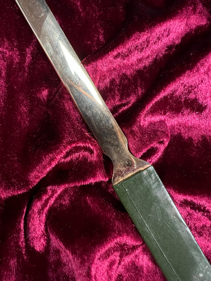 Vintage Brass Letter Opener - Art Deco Green Geometric Handle