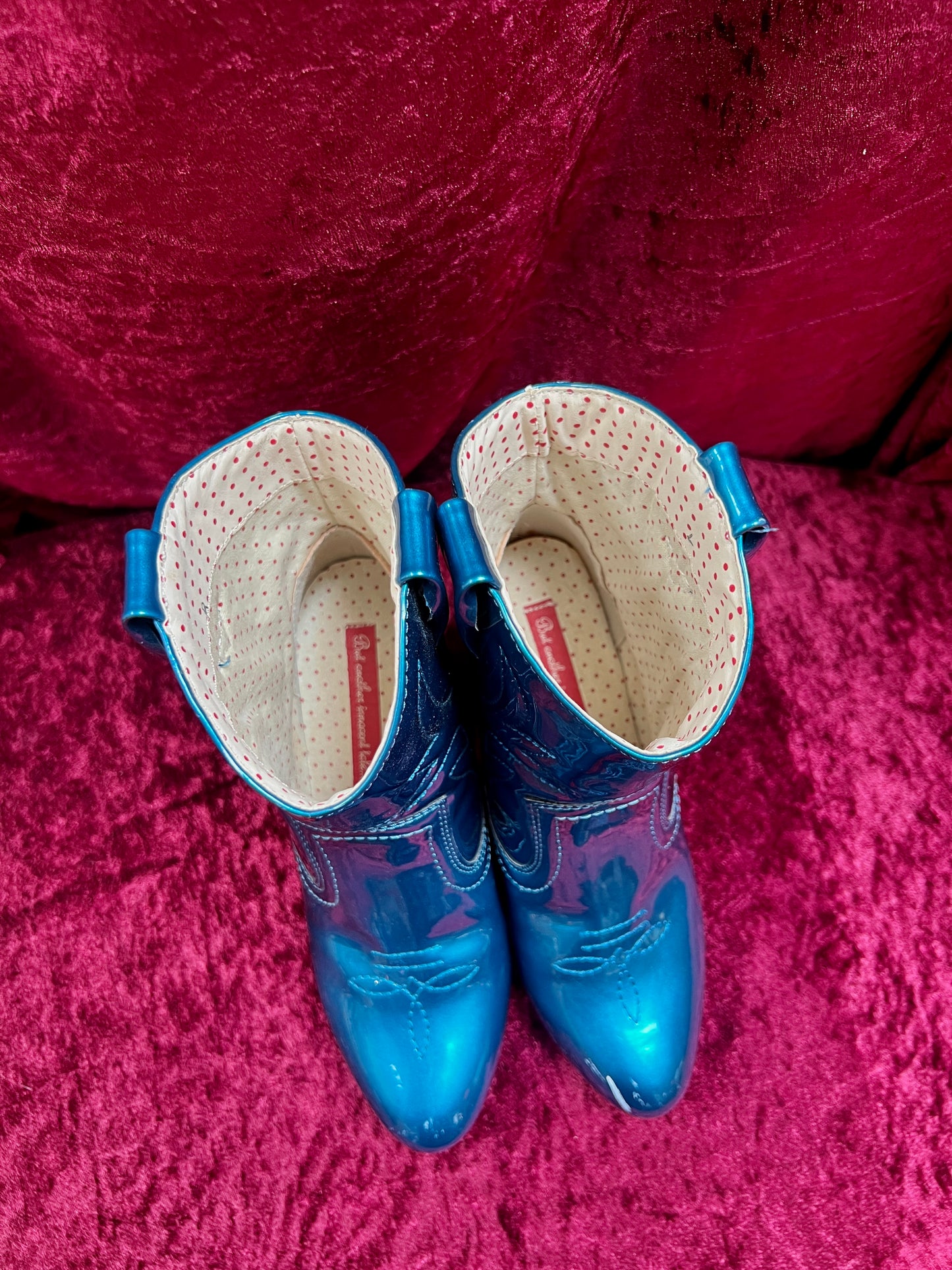 Vintage Style Shoes - Heeled Cowboy Boots - Electric Blue - Size 5 - But Another Innocent Tale (BAIT)