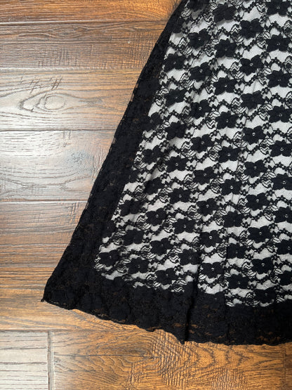 Vintage Clothing - Y2K Cocktail Dress - V-Neck - Black Lace on White - Medium