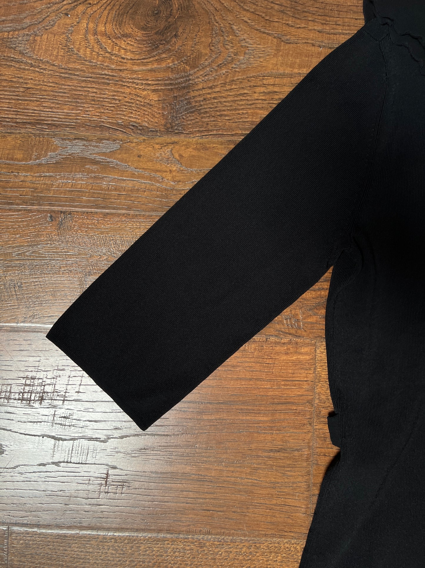 Vintage Cable & Gauge Knit Blouse - Black Ruffle Trim Wrap - Size Large