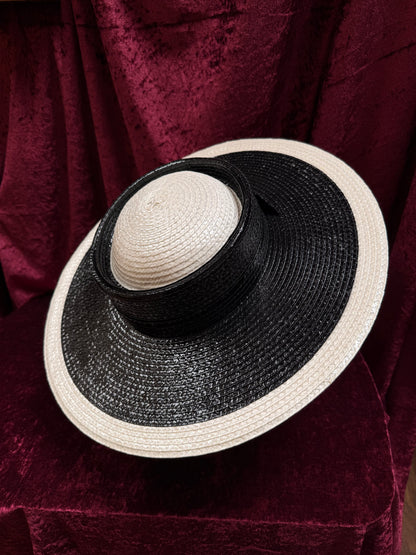 Vintage Accessories - Black and White Straw Derby Hat - Mr. John Classic