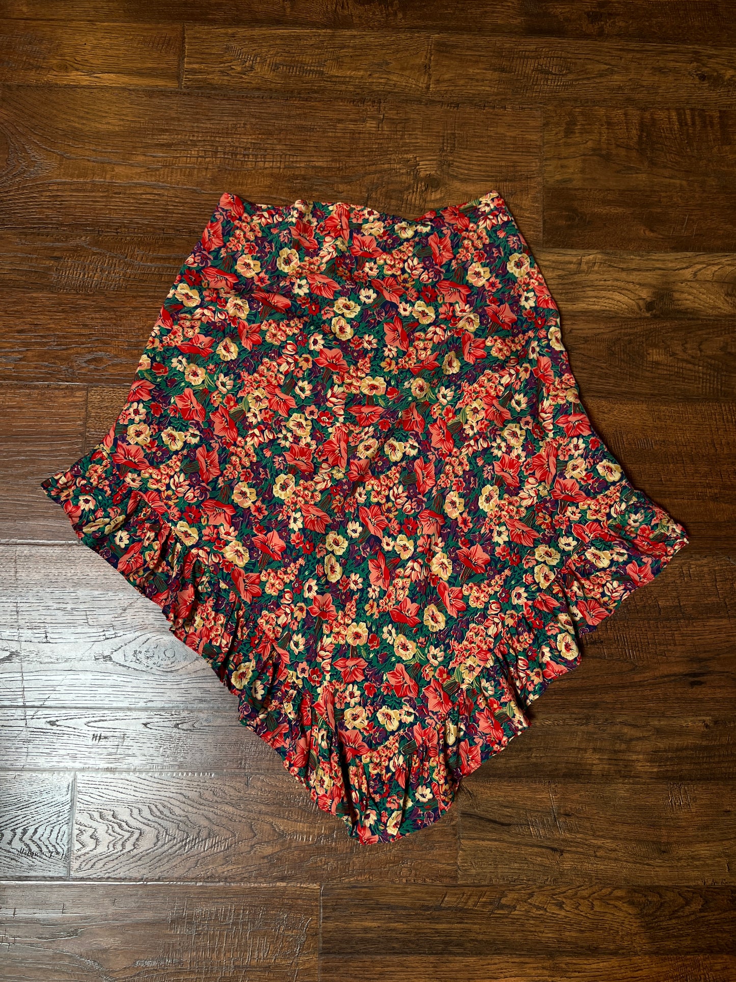 Vintage Cotton Shawl - Autumn Floral Print Ruffle Trim Handmade Wrap