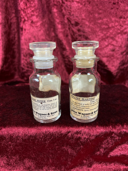 Vintage Glass Apothecary Style Spice Jar Set with Original Labels - Kitchen Collection Set