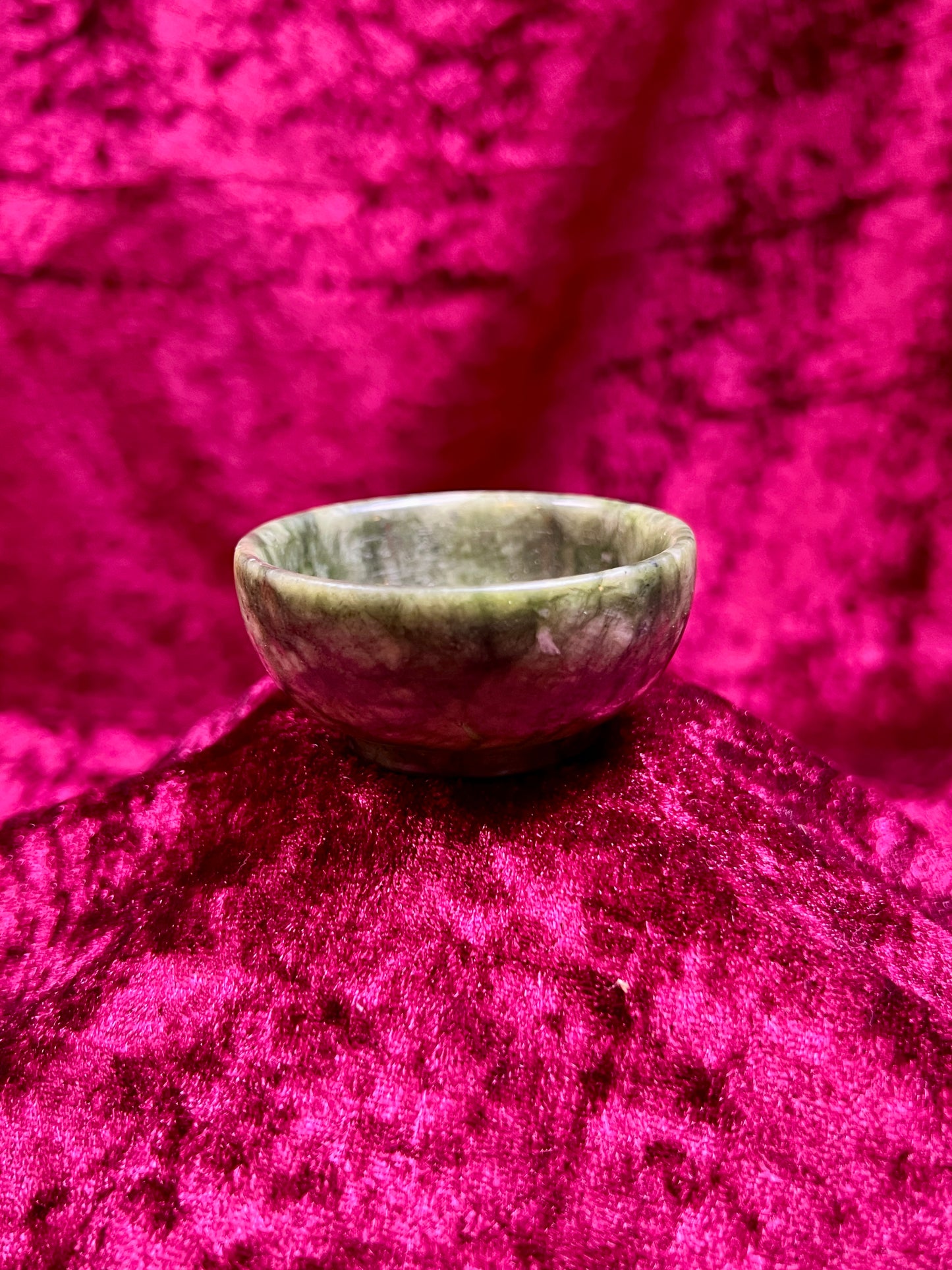 Vintage Oddities - Miniature Crystal Offering Bowl - Dark Green Jade