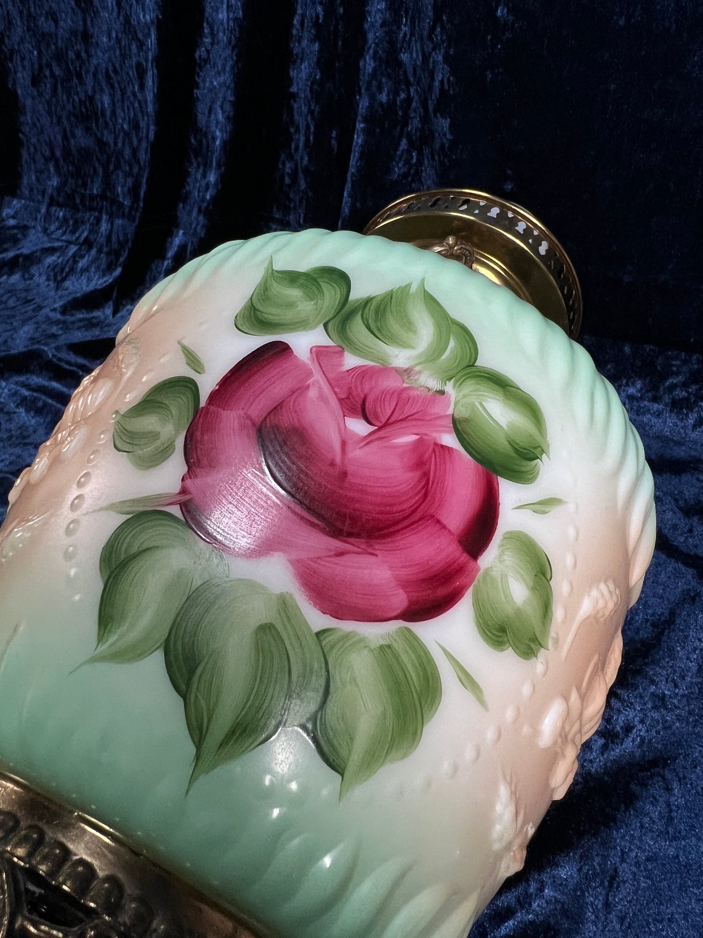 Vintage Fenton Milk Glass Table Lamp – Hand Painted Roses Double Globe Hurricane Parlor Style