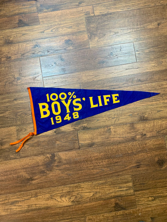 1948 100% Boys' Life Boy Scout Felt Pennant