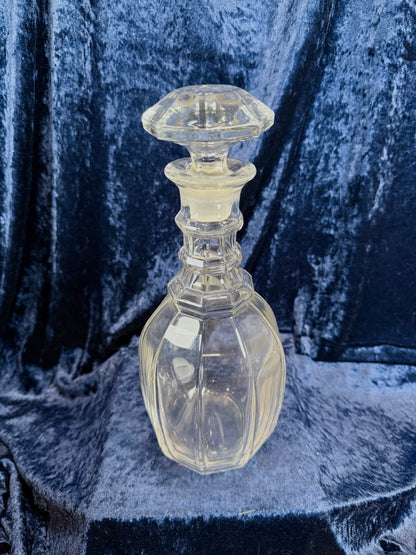 Vintage Clear Glass Liquor Decanter - Paneled Body with Faceted Stopper