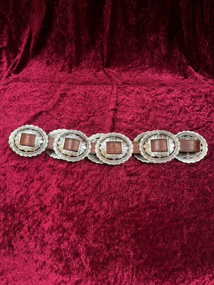 Vintage Brighton Leather Concho Belt - Silver Sunflower Western Belt USA Made - 29.5-33.5"