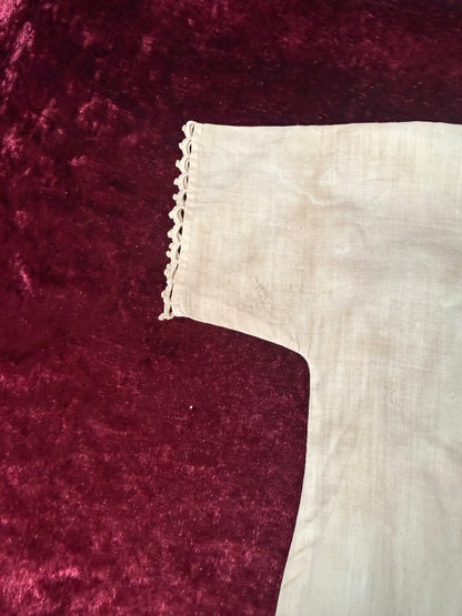 Antique Cotton Baby Dress – Crochet Lace Trim Edwardian Infant Sleeping Gown