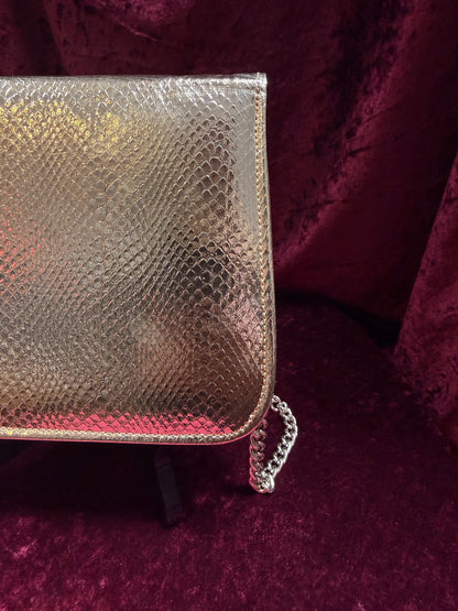 Vintage Accessories - 1980s Gold Metallic Evening Purse with Chain Shoulder Strap - Walborg