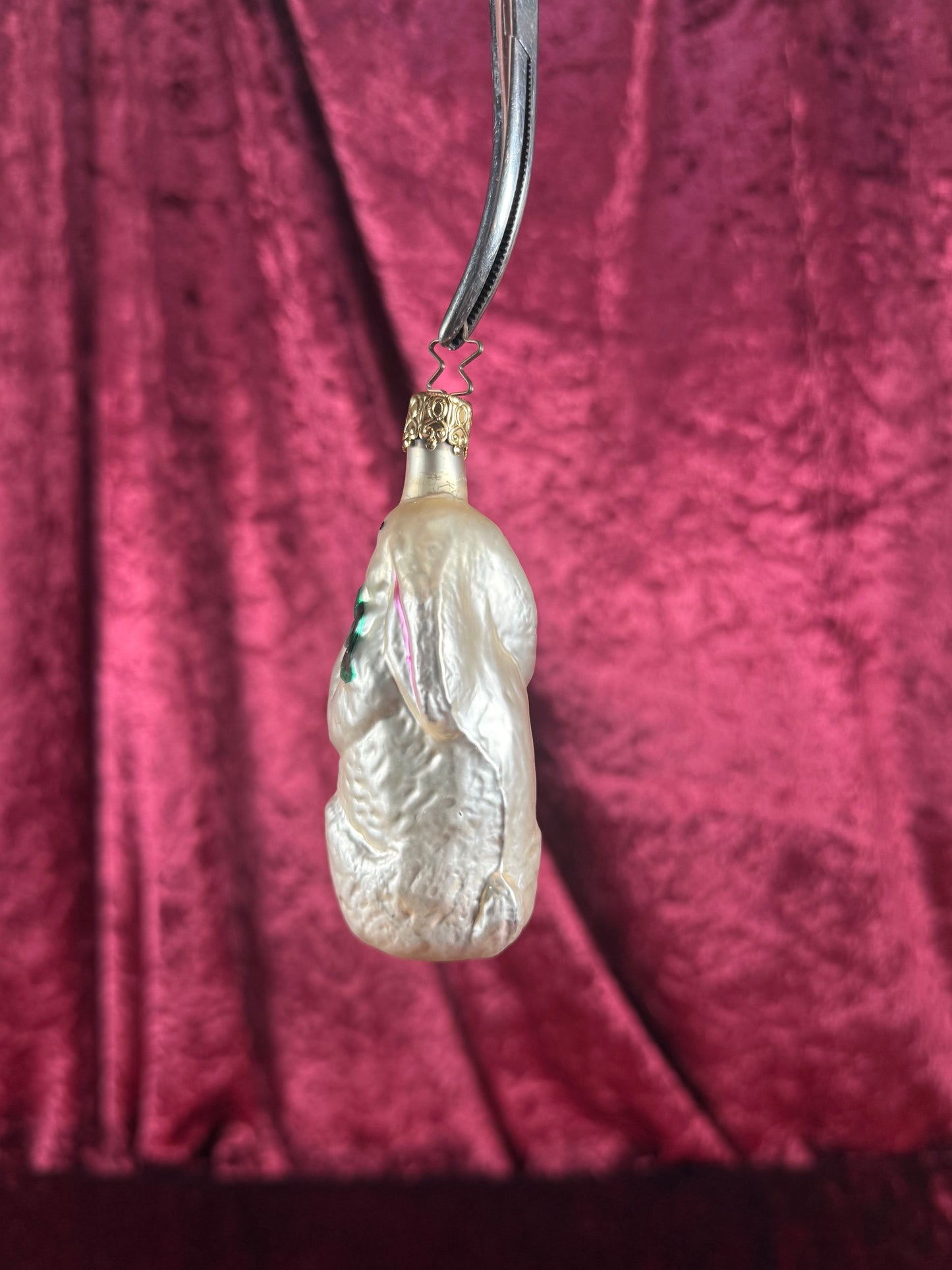 Vintage Christmas - Handblown Glass Ornament - Bunny Holding Carrot - 4"