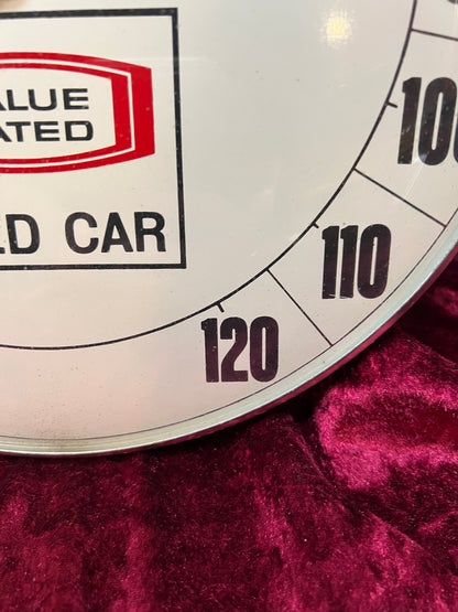 Vintage Metal Advertising Thermometer - Value Rated Used Car Novelty Sign