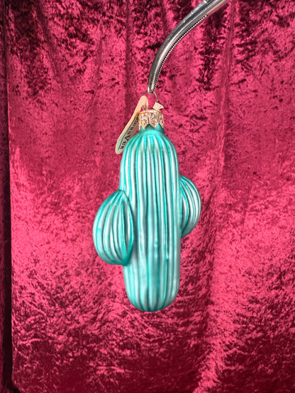 Vintage Christmas - Handblown Glass Ornament - Green Cactus - Euro Vue - Made In Poland