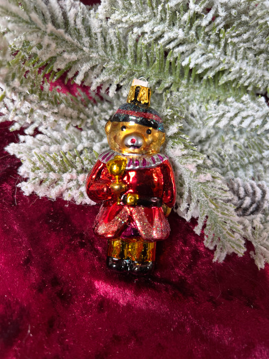 Vintage Christmas - Handblown Glass Ornament - Miniature Nutcracker Bear