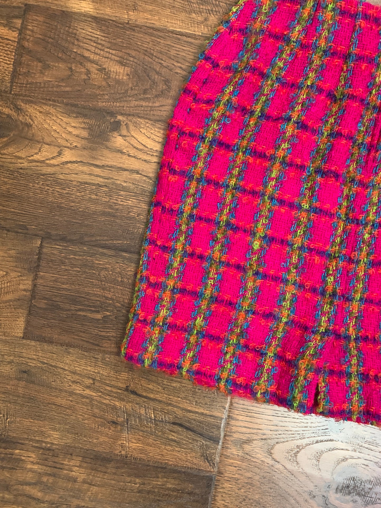 Vintage Saks Fifth Avenue Wool & Mohair Skirt - Hot Pink Plaid - Medium - Made In U.S.A