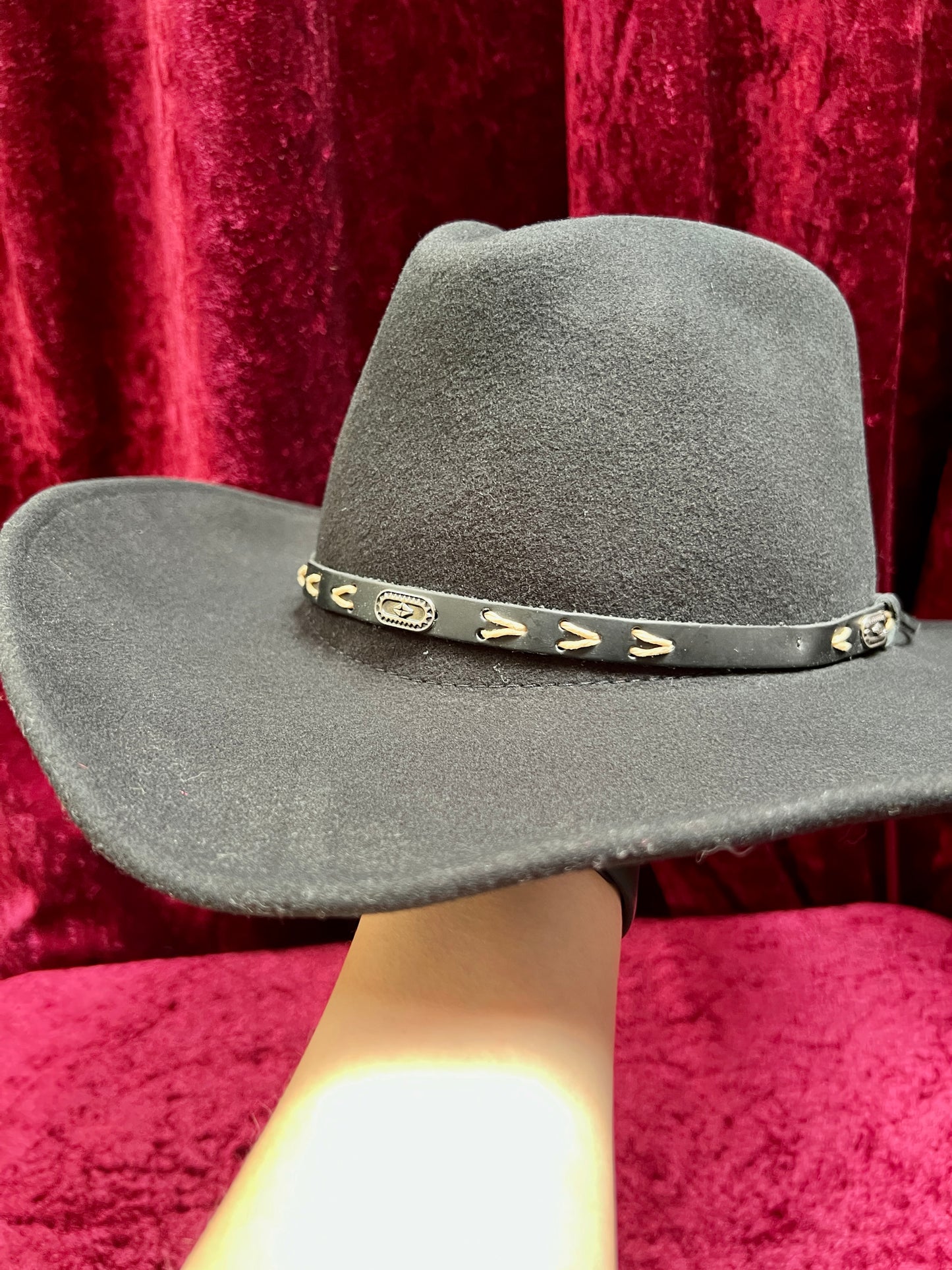 Vintage Wool Felt Cowboy Hat – Black Wide Brim Western Cowboy Style - Renegade Headwear - Medium
