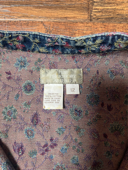 Vintage Clothing - Jacket - Blue Floral Denim Button Up Jacquard Long Shirt Dress - The Territory Ahead - Size 12