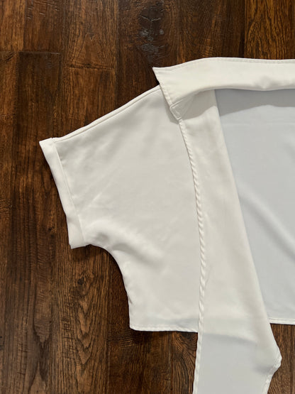 Vintage White Tie Front Shrug Crop Top - Collared Short Sleeve Bolero