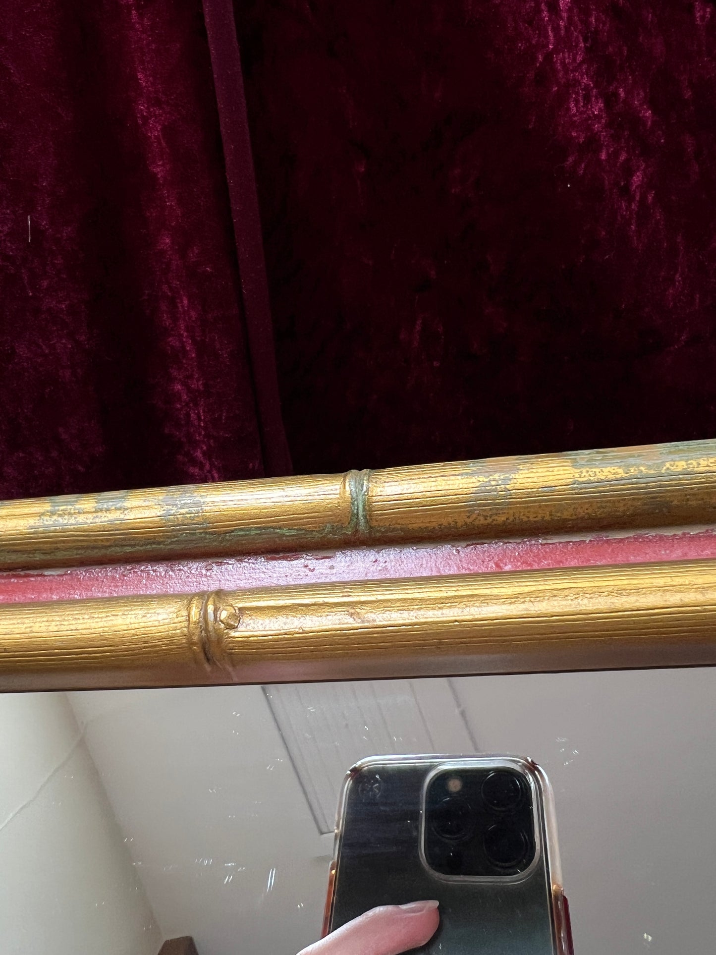 Vintage Burwood Products Mirrored Candle Sconce - Gold Faux Bamboo Framed