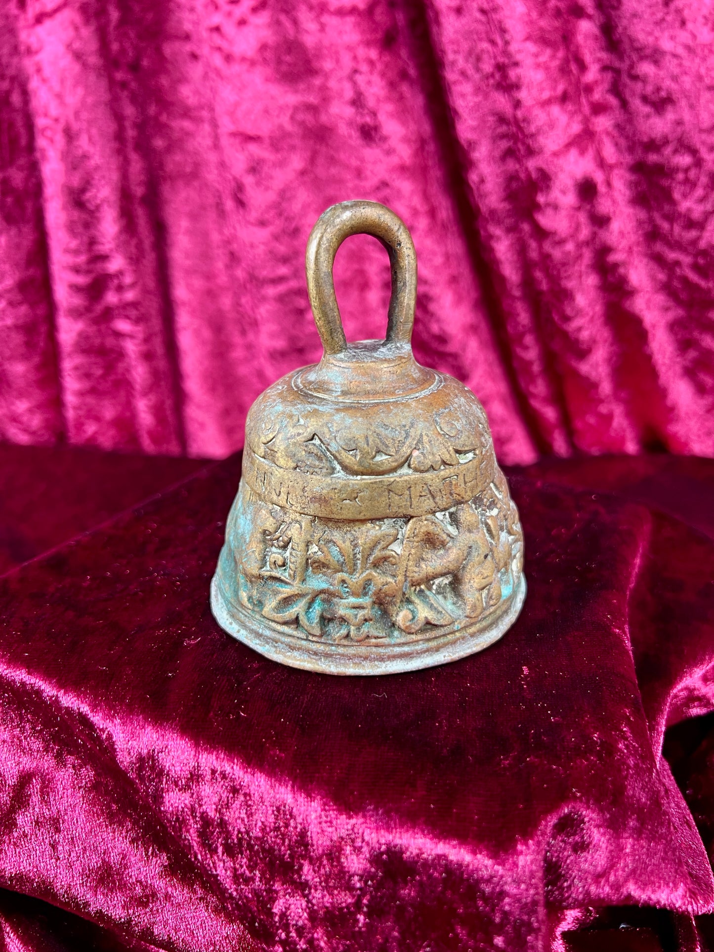 Vintage Religio - Antique Brass Sanctuary Bell - Raised Relief of The Twelve Apostles