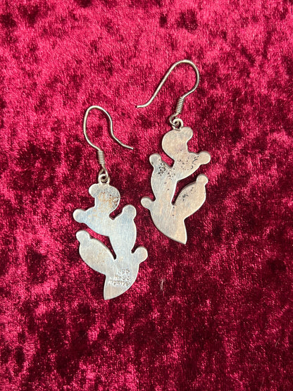 Vintage Jewelry - Drop Earrings - 925 Sterling Silver - Cactus - Mexico