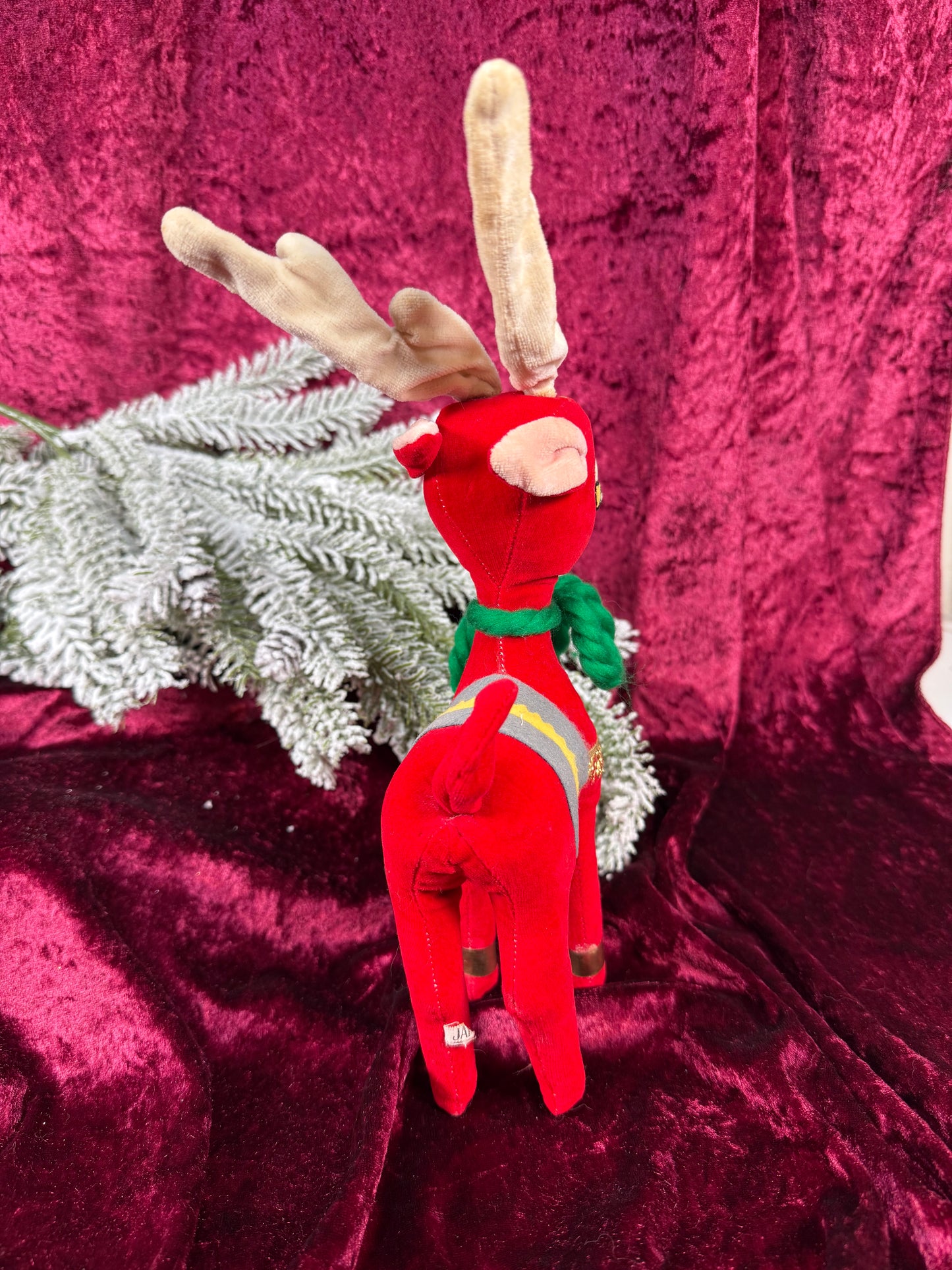 Vintage Christmas - Stuffed Doll - Red Velveteen Reindeer - Japan