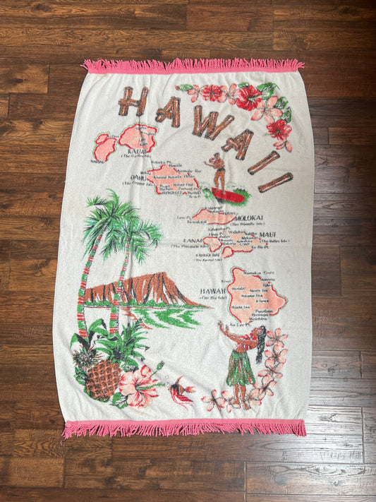 Vintage Linens - Terrycloth Beach Towel - Map of Hawaii - Miami Originals