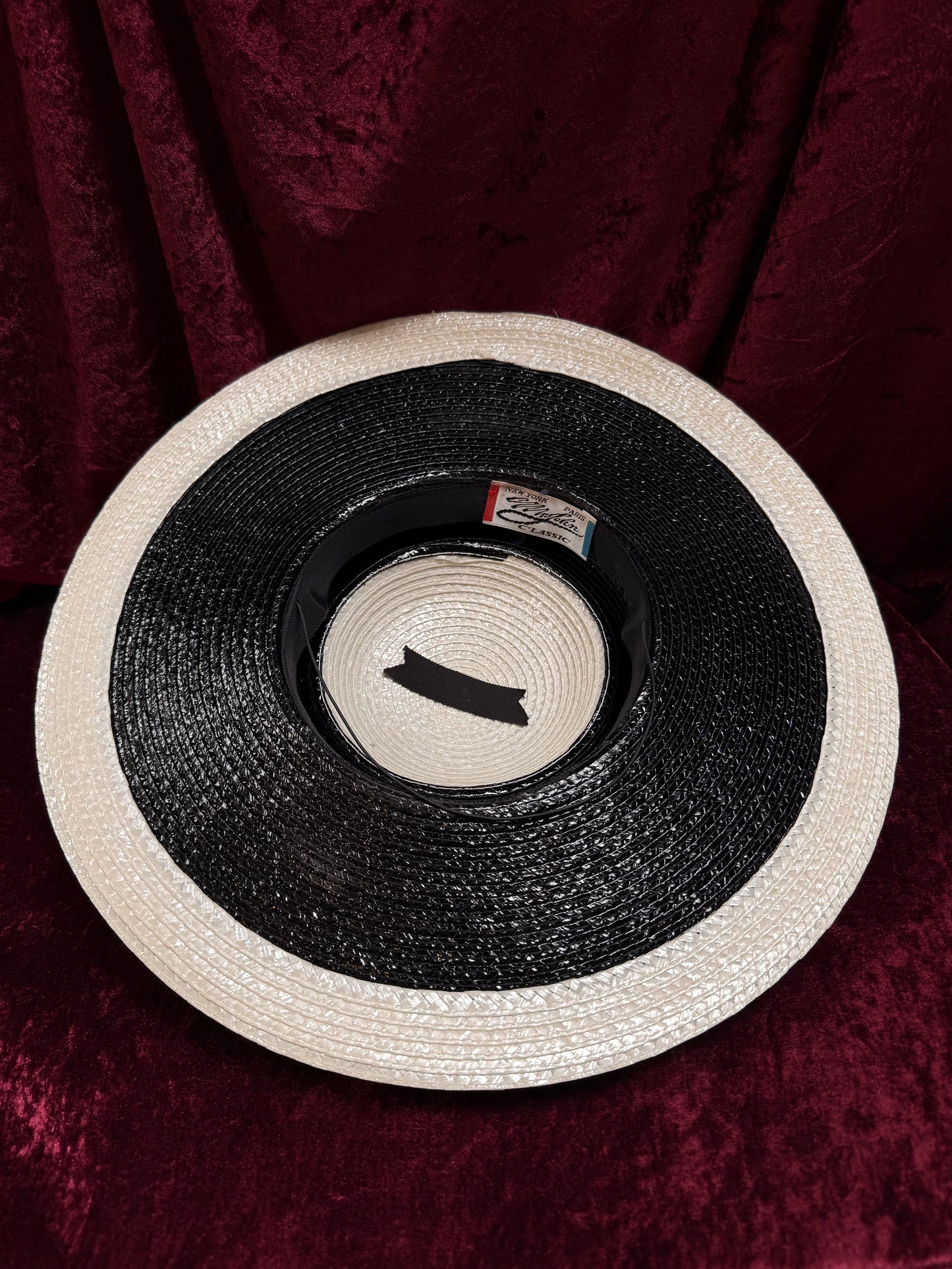 Vintage Accessories - Black and White Straw Derby Hat - Mr. John Classic