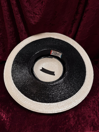 Vintage Accessories - Black and White Straw Derby Hat - Mr. John Classic