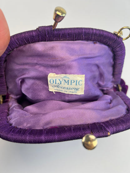 Vintage Purse - Evening Shoulder Bag - Crushed Royal Purple Velvet - An Olympic Accessory - Made In Italy
