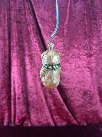 Vintage Christmas - Handblown Glass Ornament - Bear Holding A Red Heart - 4"