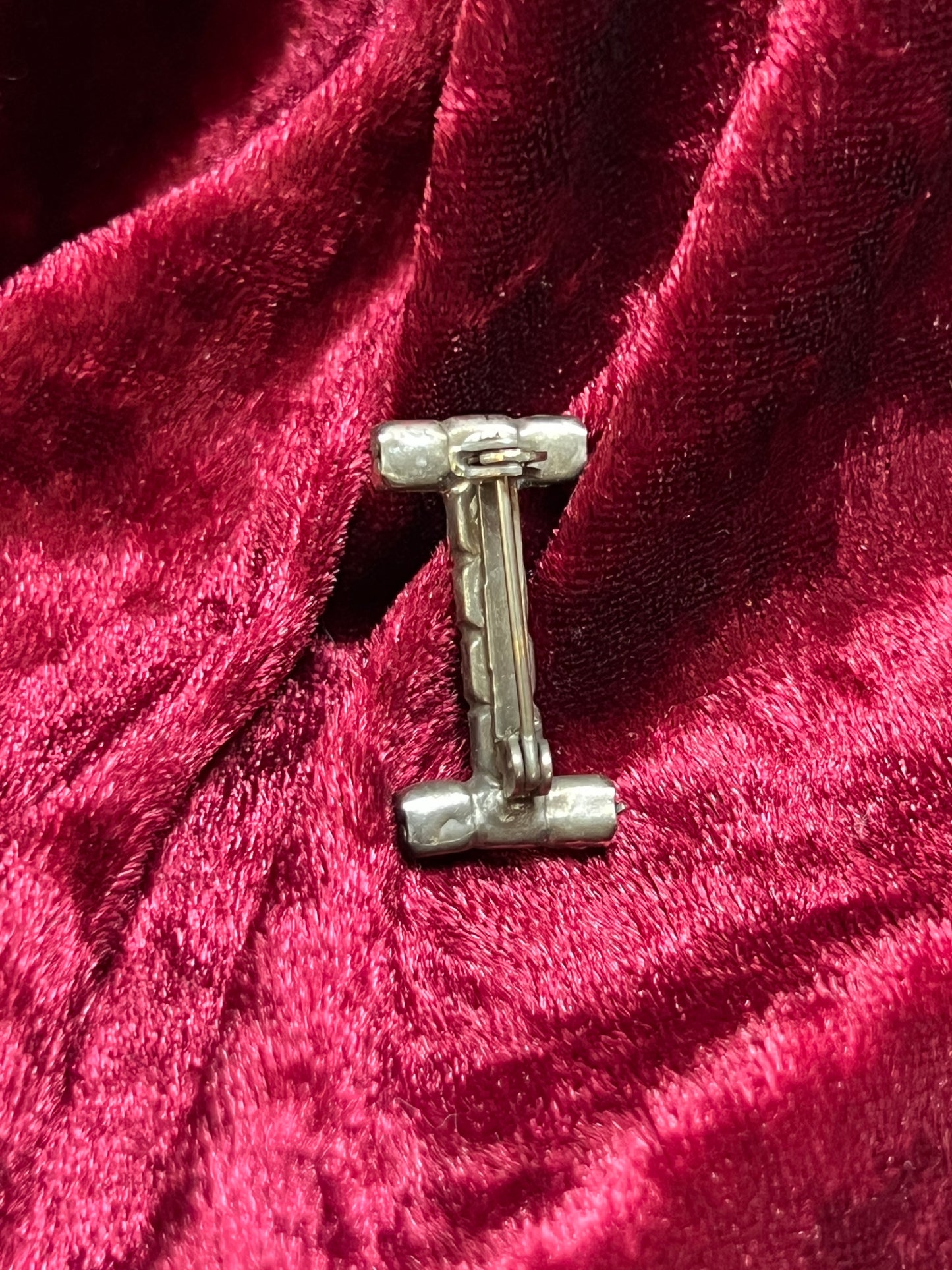 Vintage Jewelry - Brooch - Silver Tone Metal - Clear Rhinestones - Letter I