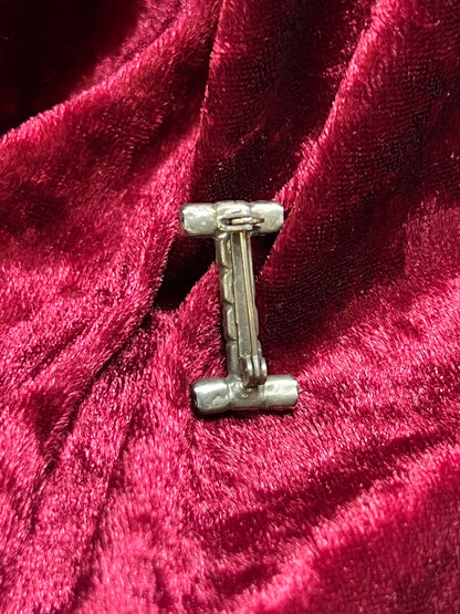 Vintage Jewelry - Brooch - Silver Tone Metal - Clear Rhinestones - Letter I