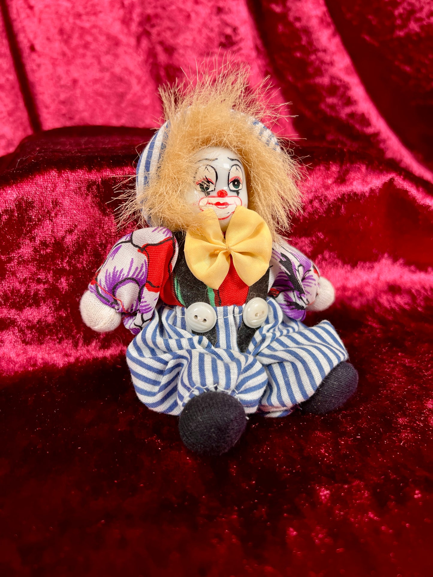 Vintage Toy - Miniature Doll - Clown with a Porcelain Painted Face - 4.75"